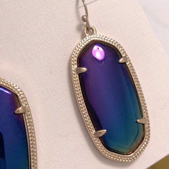 NWOT RARE & Retired Kendra Scott Elle Earrings Black Iridescent & Yellow Gold😊 - Picture 6 of 16